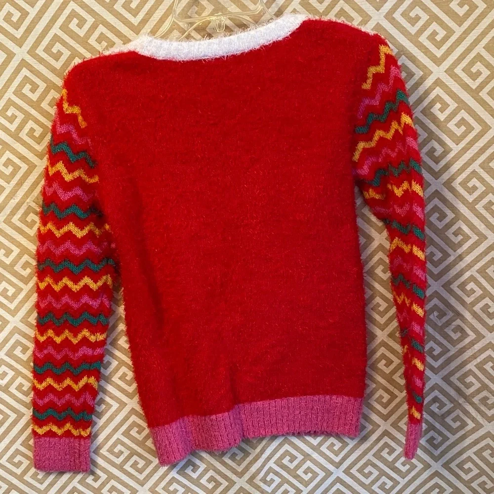 Holiday Time Festive Red Sweater with Gingerbread and Candy Accents